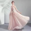Élégant Perle Rose Robe De Soirée 2019 Princesse Encolure Dégagée Appliques En Dentelle Fleur Noeud Perlage Perle Faux Diamant Sans Manches Dos Nu Longue Robe De Ceremonie