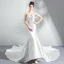 Charmant Ivoire Robe De Soirée 2019 Trompette / Sirène Sans Manches Cristal Paillettes En Dentelle Fleur V-Cou Dos Nu Cathedral Train Robe De Ceremonie