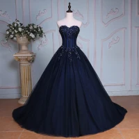 Eleganckie Granatowe Sukienki Na Bal 2019 Princessa Kochanie Frezowanie Cekiny Rhinestone Z Koronki Kwiat Bez Rękawów Bez Pleców Trenem Kaplica Sukienki Wizytowe