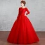 Schöne Muslimisches Rot Brautkleider / Hochzeitskleider 2019 Ballkleid Rundhalsausschnitt Spitze Blumen Strass Pailletten Lange Ärmel Rückenfreies Lange