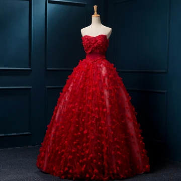 Kinesisk Stil Röd Bröllopsklänningar 2019 Prinsessa Axelbandslös Appliqués Spets Blomma Beading Pärla Ärmlös Halterneck Långa