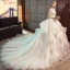 Charming Ivory Wedding Dresses 2019 Ball Gown Scoop Neck Lace Flower Beading Tassel Short Sleeve Backless Cascading Ruffles Cathedral Train Wedding