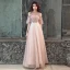 Elegant Pearl Pink Evening Dresses  2019 A-Line / Princess Scoop Neck Ruffle Sash Short Sleeve Backless Floor-Length / Long Formal Dresses