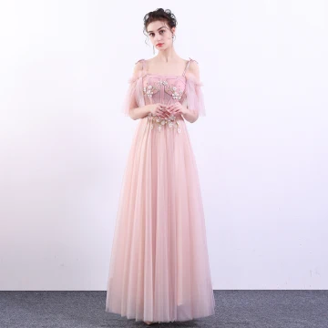 Elegante Candy Roze Galajurken 2019 A Lijn Spaghettibandjes Kant Bloem Parel Korte Mouwen Ruglooze Lange Gelegenheid Jurken