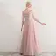 Elegant Blushing Pink Prom Dresses 2019 A-Line / Princess Spaghetti Straps Appliques Lace Flower Beading 3/4 Sleeve Backless Floor-Length / Long Formal Dresses