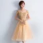 Chic / Beautiful Champagne Homecoming Graduation Dresses 2018 A-Line / Princess Sequins Lace Flower Scoop Neck Short Sleeve Knee-Length Formal Dresses