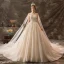 Luxury / Gorgeous Champagne Wedding Dresses 2019 A-Line / Princess Scoop Neck Beading Crystal Lace Flower Sequins Sleeveless Backless Watteau Train Royal Train