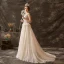 Luxury / Gorgeous Champagne Glitter Wedding Dresses 2019 A-Line / Princess Scoop Neck Beading Lace Flower Sleeveless Court Train