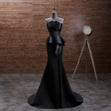 Elegant Solid Color Black Evening Dresses 2019 Trumpet Mermaid Strapless Sleeveless Backless Court Train Formal Dresses