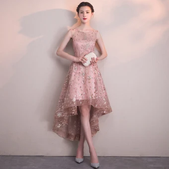 Chic Beautiful Blushing Pink Cocktail Dresses 2018 A Line Princess Sequins Scoop Neck Backless Sleeveless Asymmetrical Formal Dresses