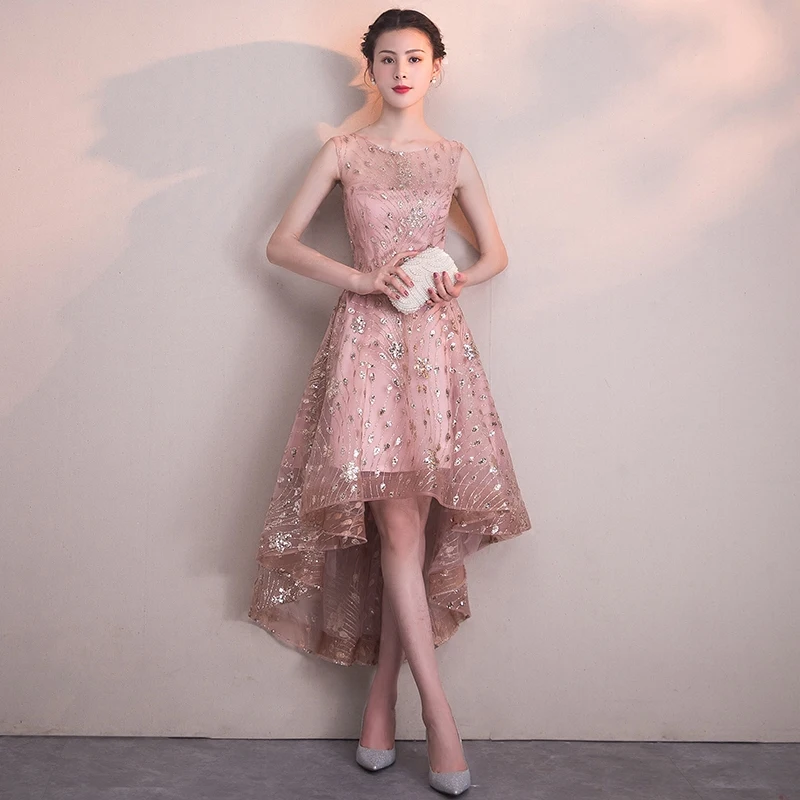 Chic Beautiful Blushing Pink Cocktail Dresses 2018 A Line Princess Sequins  Scoop Neck Backless Sleeveless Asymmetrical Formal Dresses