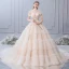 Luxury / Gorgeous Champagne Wedding Dresses 2019 A-Line / Princess High Neck Beading Crystal Pearl Sequins Short Sleeve Backless Royal Train