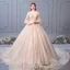 Luxe Champagne Robe De Mariée 2019 Robe Boule Encolure Dégagée Paillettes En Dentelle Fleur 3/4 Manches Dos Nu Royal Train