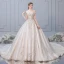 Luxe Champagne Robe De Mariée 2019 Robe Boule De l'épaule Perlage Paillettes En Dentelle Fleur Manches Courtes Dos Nu Royal Train
