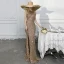Sparkly Gold Trumpet / Mermaid Evening Dresses  2021 Scoop Neck Sequins Sleeveless Floor-Length / Long Evening Party Formal Dresses