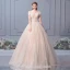 Elegant Champagne Wedding Dresses 2019 Ball Gown Off-The-Shoulder Beading Pearl Sequins Appliques Lace Flower Short Sleeve Backless Floor-Length / Long