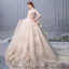 Luxury / Gorgeous Champagne Wedding Dresses 2019 Ball Gown Scoop Neck Beading Pearl Sequins Lace Flower Cap Sleeves Backless Royal Train Cascading Ruffles