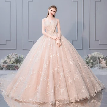 Luxury Gorgeous Champagne Wedding Dresses 2019 Ball Gown Strapless Rhinestone Pearl Lace Flower Sequins Sleeveless Backless Royal Train