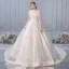 Luxury / Gorgeous Ivory Pierced Wedding Dresses 2019 A-Line / Princess Off-The-Shoulder Beading Sequins Lace Flower Short Sleeve Backless Royal Train