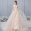 Chic / Belle Champagne Robe De Mariée 2019 Princesse Encolure Dégagée Perlage En Dentelle Fleur 1/2 Manches Cathedral Train