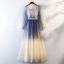 Chic / Belle Bleu Marine Dégradé De Couleur Robe De Soirée 2019 Princesse V-Cou Perlage Cristal Étoile Paillettes Ceinture Manches Longues Longue Robe De Ceremonie