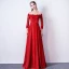 Chic / Beautiful Red Evening Dresses  2019 A-Line / Princess Scoop Neck Appliques Beading Lace Flower 3/4 Sleeve Backless Floor-Length / Long Formal Dresses