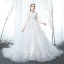 Modern / Fashion White Pregnant Wedding Dresses 2019 Empire V-Neck Lace Flower Rhinestone Sleeveless Backless Chapel Train
