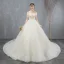 Elegant Champagne Wedding Dresses 2019 Ball Gown Off-The-Shoulder Appliques Lace Flower Short Sleeve Backless Chapel Train