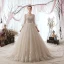 Luxury / Gorgeous Champagne Wedding Dresses 2019 A-Line / Princess Scoop Neck Beading Lace Flower 3/4 Sleeve Backless Cathedral Train