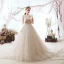 Luxury / Gorgeous Champagne Wedding Dresses 2019 A-Line / Princess Scoop Neck Beading Sequins Sleeveless Cathedral Train