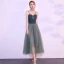 Chic / Belle Bleu D'encre Robe De Soirée 2019 Princesse Bretelles Spaghetti Noeud Sans Manches Dos Nu Thé Longueur Robe De Ceremonie