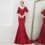 Chic / Belle Couleur Unie Bordeaux Robe De Soirée Trompette / Sirène 2019 V-Cou Dos Nu Perlage Cristal 1/2 Manches Train De Balayage Robe De Ceremonie