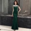Elegant Dark Green Evening Dresses  2019 Trumpet / Mermaid Scoop Neck Beading Short Sleeve Floor-Length / Long Formal Dresses