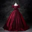 Vintage / Retro Burgundy Prom Dresses 2025 Ball Gown Square Neckline Puffy Short Sleeve Backless Bow Floor-Length / Long Prom Formal Dresses