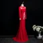Vintage / Retro Burgundy Beading Sequins Lace Flower Evening Dresses 2025 Trumpet / Mermaid High Neck Long Sleeve Floor-Length / Long Evening Party Formal Dresses