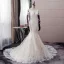 Sexy Champagne Wedding Dresses 2019 Trumpet / Mermaid Scoop Neck Sequins Pearl Lace Flower Long Sleeve Backless Court Train