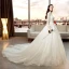 Elegant Ivory Wedding Dresses 2019 A-Line / Princess Scoop Neck Beading Pearl Sequins Lace Flower 3/4 Sleeve Cathedral Train