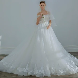 Elegant Ivory Wedding Dresses 2019 A Line Princess Off The Shoulder Beading Sequins Bow Sleeveless Backless Chapel Train