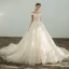 Élégant Champagne Robe De Mariée 2019 Princesse De l'épaule Perlage Paillettes En Dentelle Fleur Manches Courtes Cathedral Train