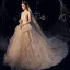 Luxury / Gorgeous Champagne Wedding Dresses 2019 A-Line / Princess V-Neck Sequins Cascading Ruffles Sleeveless Backless Cathedral Train