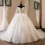 Elegant Champagne Wedding Dresses 2019 Ball Gown Off-The-Shoulder Beading Crystal Rhinestone Pearl Lace Flower Long Sleeve Backless Cathedral Train