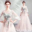 Elegant Blushing Pink Prom Dresses 2019 A-Line / Princess Scoop Neck Embroidered Appliques Pearl Rhinestone 3/4 Sleeve Sweep Train Formal Dresses