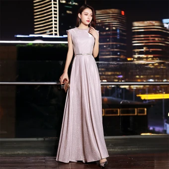 Chic Belle Rougissant Rose Robe De Soirée 2019 Princesse Encolure Dégagée Glitter Polyester Ceinture Sans Manches Longue Robe De Ceremonie