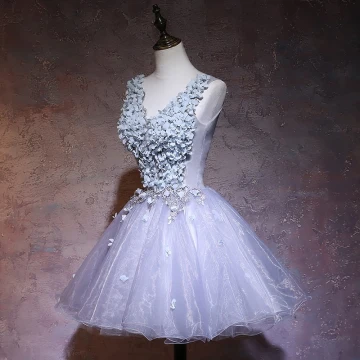 Eleganta Grå Festklänningar 2019 Prinsessa V Hals Appliqués Spets Blomma Ärmlös Halterneck Korta Formella Klänningar