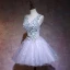 Elegant Grey Party Dresses 2019 A-Line / Princess V-Neck Appliques Lace Flower Sleeveless Backless Short Formal Dresses