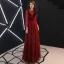 Elegant Burgundy Evening Dresses  2019 A-Line / Princess Scoop Neck Suede Bow Sequins Long Sleeve Backless Floor-Length / Long Formal Dresses