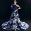 Vintage / Retro Chinese style Navy Blue Evening Dresses  2019 A-Line / Princess One-Shoulder Printing Long Sleeve Chapel Train Formal Dresses