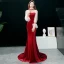 Chic / Beautiful Burgundy Evening Dresses  2019 Trumpet / Mermaid High Neck Rhinestone Bell sleeves Sweep Train Formal Dresses