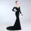 Élégant Vert Foncé Robe De Soirée 2019 Trompette / Sirène Encolure Dégagée Perlage Cristal Paillettes Manches Longues Daim Train De Balayage Robe De Ceremonie