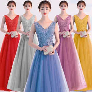 Affordable Pool Blue Evening Dresses 2019 A Line Princess V Neck Lace Flower Sleeveless Backless Floor Length Long Formal Dresses